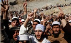 Afghans shout slogans during a protest in Ghani Khall. Afghans shout slogans during a protest in Ghani Khall.