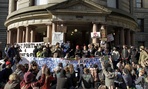 Occupy Portland protesters gather outside City Hall in November.