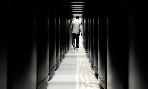 A corridor of  "Hermit," one of the largest super computers in Europe. Proposed extreme-scale computers will be 1000 times faster.