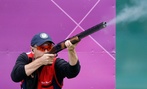 United States of America's Vincent Hancock shoots during the men's skeet event.