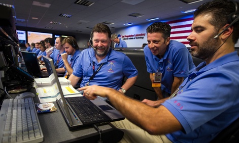 Curiosity Rover team members at NASA's Jet Propulsion Laboratory