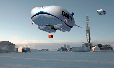 An artist's concept art for a hybrid airship.