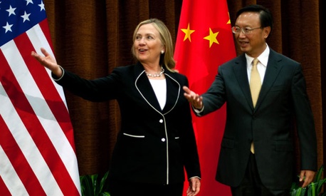 Hillary Clinton met with Chinese Foreign Minister Yang Jiechi, at the Ministry of Foreign Affairs in Beijing Tuesday.