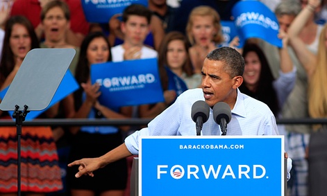 President Barack Obama speaks during campaign stop.