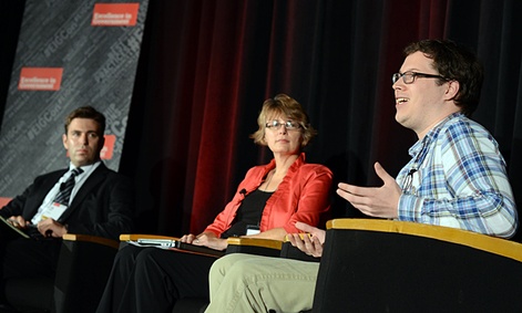 Nextgov reporter Joseph Marks, Kari Craun, director if USGS' National Geospatial Technology Center and Dominic McDevitt-Parks, resident Wikipedian for the National Archives 