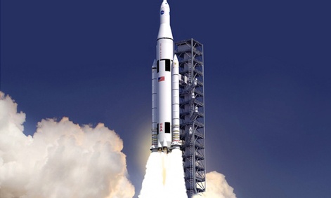 An artist's rendering of what the Space Launch System will look like.