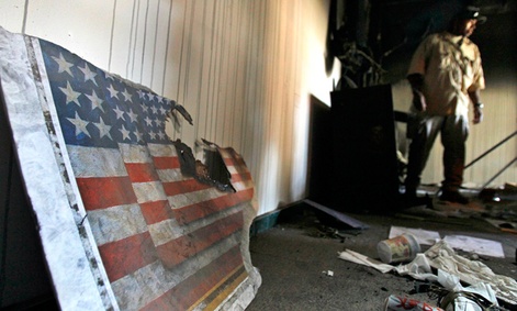 Inside the vandalized U.S. Embassy in Tripoli.