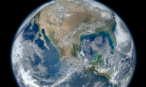 Earth, as seen from a satellite image.