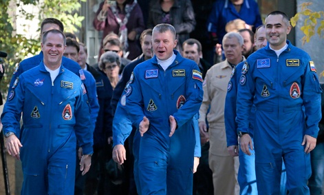 The three members of the next expedition to the International Space Station.