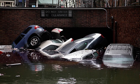 Cars submerged due to flooding in New York.