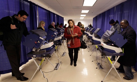 People vote early at a polling place in downtown Chicago.