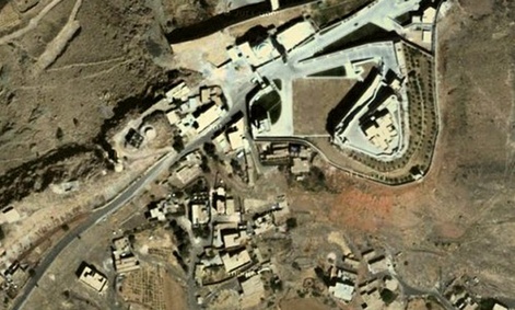 An aerial image of a Nov. 7 drone strike at Beyt al-Ahmar, Yemen