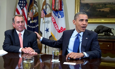 Nov. 16, 2012, file photo, Obama and Boehner in the Roosevelt Room. (Carolyn Kaster/AP)