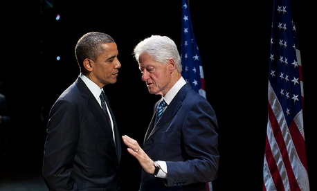 President Barack Obama talks with former President Bill Clinton backstage at the New Amsterdam Theater in New York, N.Y., June 4, 2012. (Official White House Photo by Pete Souza) President Barack Obama talks with former President Bill Clinton backstage at the New Amsterdam Theater in New York, N.Y., June 4, 2012. (Official White House Photo by Pete Souza)