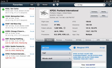 The Foreflight application has multiple windows of information available.