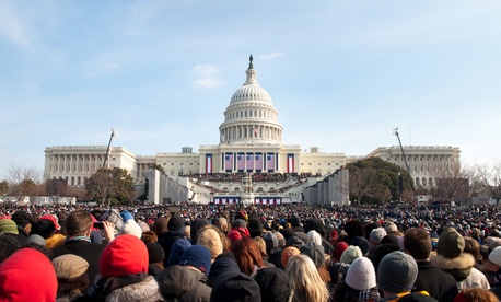 January 20, 2009: A crowd of warmly dressed onlookers attends the 2009 inauguration of President Barack Obama. January 20, 2009: A crowd of warmly dressed onlookers attends the 2009 inauguration of President Barack Obama.