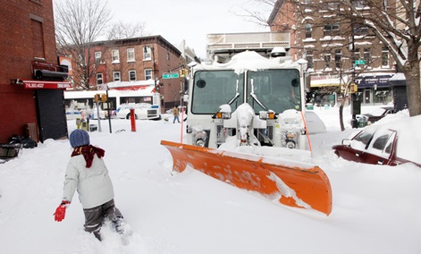 A snow plow in Brooklyn, NY.