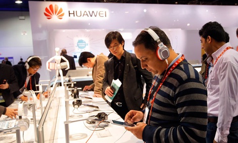 Huawei had a booth at the International Consumer Electronics Show in Las Vegas in January.