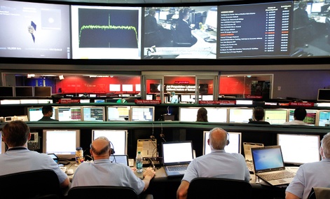 The mission control room at NASA's Jet Propulsion Laboratory in Pasadena, Calif.