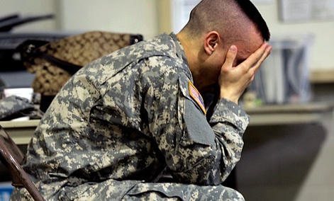 A soldier at the beginning of a Post Deployment Health Reassessment event at the Pennsylvania Army National Guard Armory in Lock Haven, Pa.,