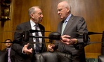 Sen. Patrick Leahy, D-Vt., holds an example of a drone, as he talks with the Sen. Charles Grassley, R-Iowa, Wednesday. Sen. Patrick Leahy, D-Vt., holds an example of a drone, as he talks with the Sen. Charles Grassley, R-Iowa, Wednesday.