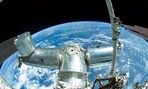 The International Space Station is seen orbiting the Earth.