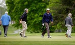 Barack Obama played with, from left, Sen. Saxby Chambliss, R-Ga., Sen. Mark Udall, D-Colo., and Sen. Bob Corker, R-Tenn.