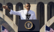 Barack Obama spoke at the Key Bridge in Washington to promote infrastructure programs in 2011.