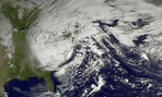NOAA satellite image taken Tuesday, Oct. 30, 2012, shows superstorm Sandy slowly moving westward.