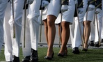 West Point cadets march into Michie Stadium at the beginning of graduation ceremonies. 