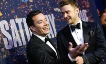 Jimmy Fallon, left, and Justin Timberlake attend the SNL 40th Anniversary Special in February