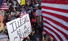 Demonstrators clash outside a Border Patrol station in  Murrieta, Calif., in 2014. 