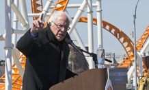 Democratic presidential candidate Bernie Sanders campaigns on the Coney Island boardwalk in Brooklyn, N.Y.