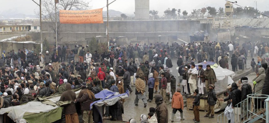 More than 2,000 Afghans protested Tuesday. 