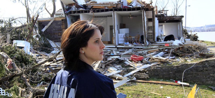 FEMA official Carolyn Deming inspects tornado damage in Ohio March 6.