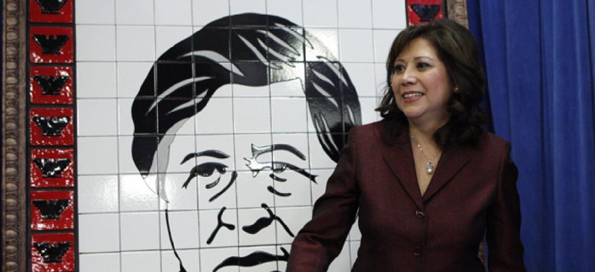 Labor Secretary Hilda Solis dedicated the Cesar Chavez mural in March 2010. The department's auditorium was named after Chavez.