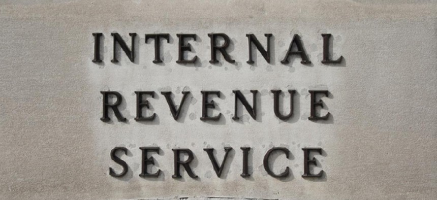 A sign outside the IRS offices in Washington, DC.