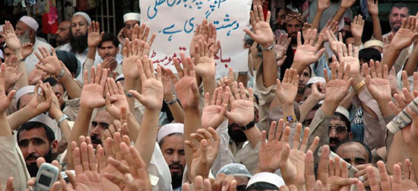 Pakistani protesters condemned American bombing in 2006.