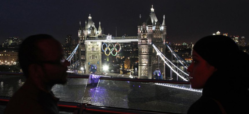 The British Government has adorned the Tower Bridge with the Olympic rings this summer.