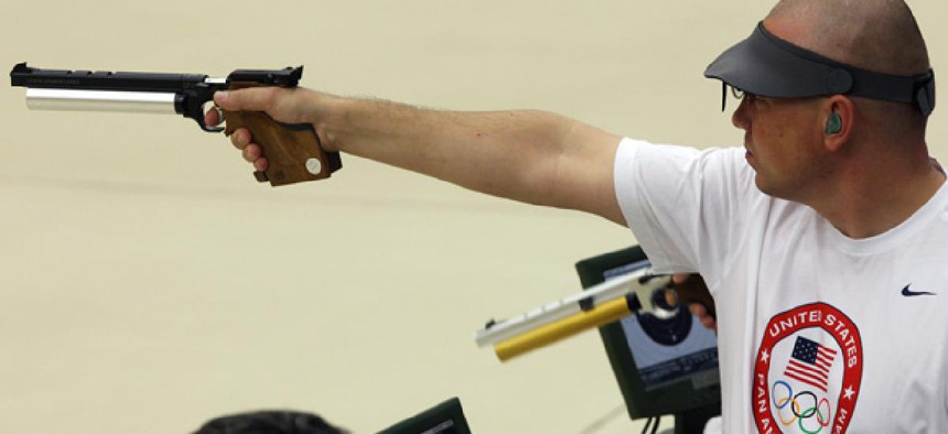 Army Sgt. 1st Class Daryl Szarenski competed in shooting men's 10-m airgun event at the Pan American Games in 2011.