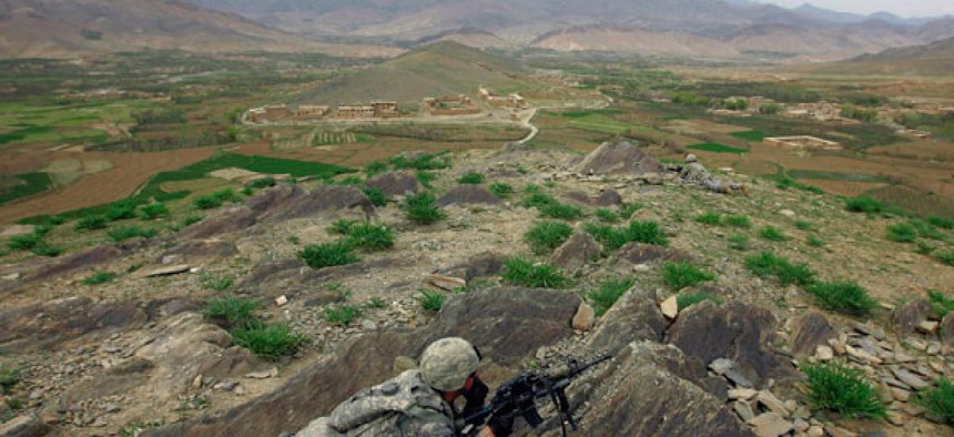 A U.S. soldier holds security duty in Wardak province.