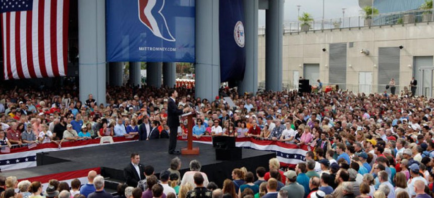 Rep. Paul Ryan addresses the crowd in Norfolk, Va. Saturday.