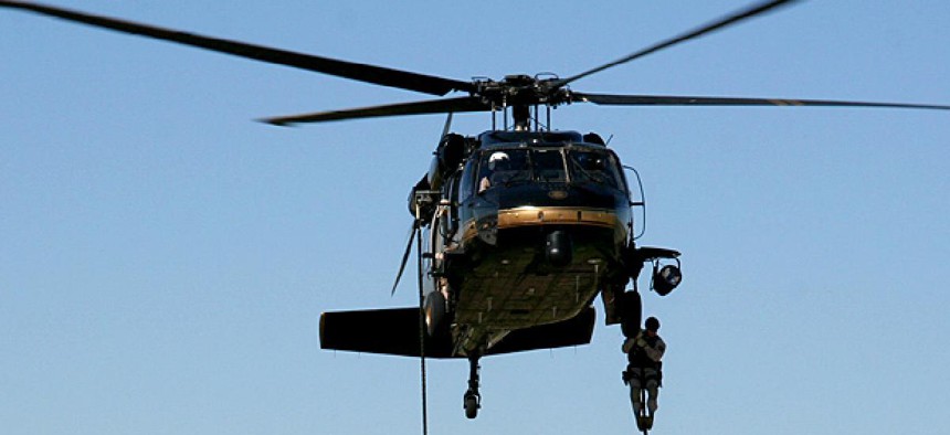 A U.S. Customs and Border Protection Blackhawk helicopter