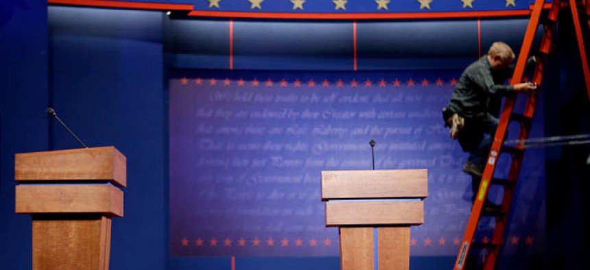 The stage is prepared for Wednesday's debate.