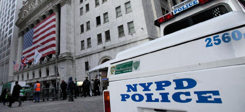 A New York City Police Department vehicle is parked near the New York Stock Exchange the morning of the attempted attack. 