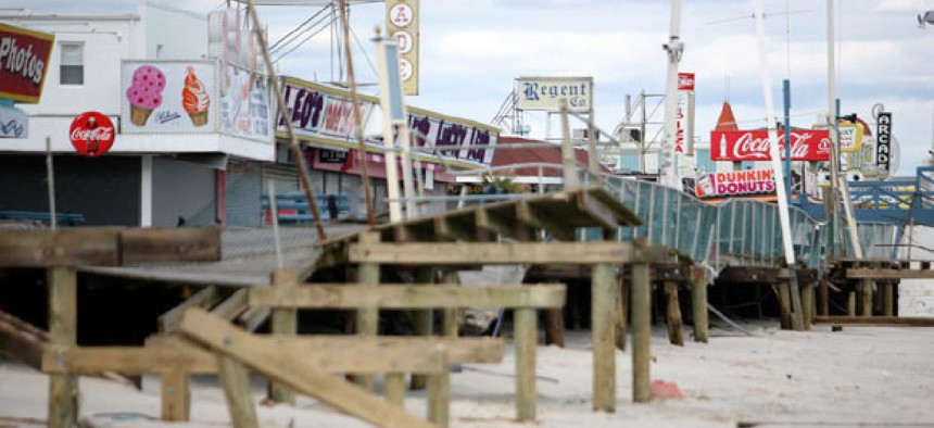 The storm nearly engulfed the Seaside Heights, New Jersey boardwalk.