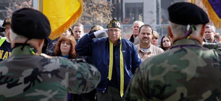 Veterans attend a Veterans Day parade on Long Island in November.