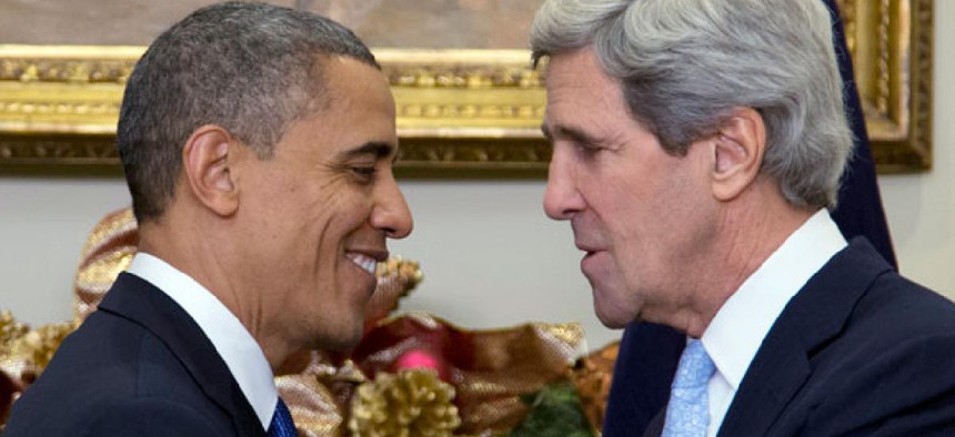 Obama introduced John Kerry as the nominee at a press conference Friday.