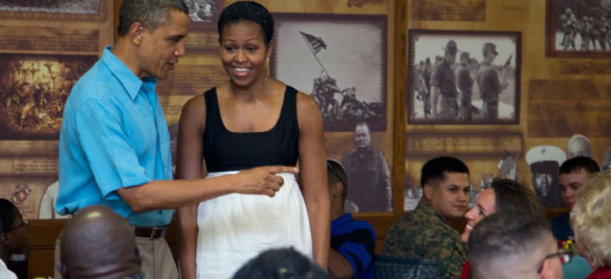 The Obamas met with military families Tuesday in Hawaii.
