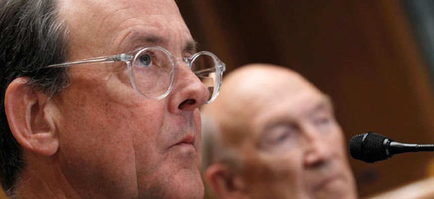 Erskine Bowles, left, and  former Wyoming Sen. Alan Simpson testified before Congress in 2010. 